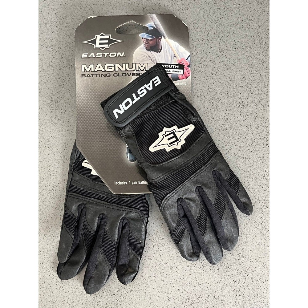 Easton Magnum Leather Youth Batting‎ Gloves Black w/ White Trim Size: Small NEW